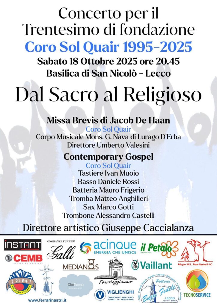 Locandina del concerto "Dal Sacro al Religioso" per la celebrazione del trentesimo anniversario di fondazione del coro Sol Quair